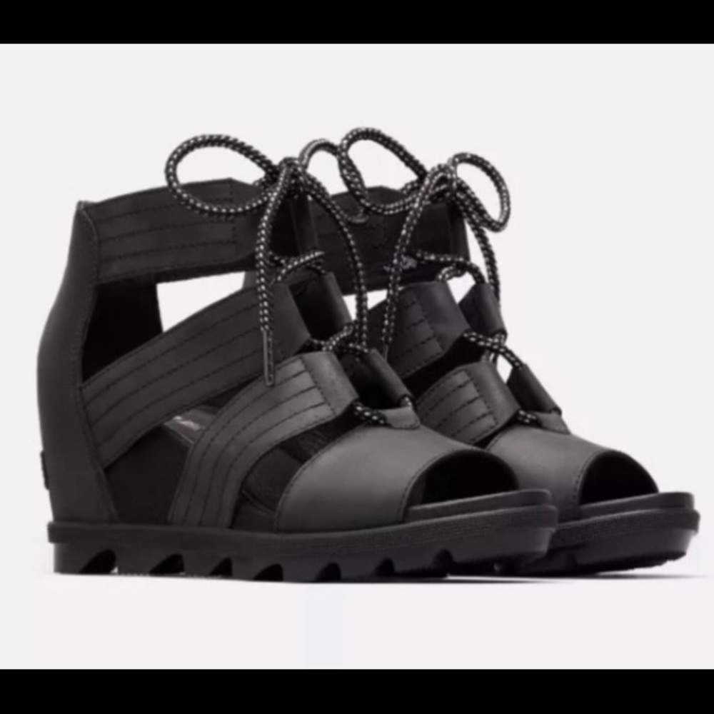 Sorel Joanie II Lace Wedge Sandals black 9.5
